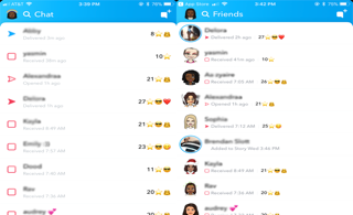 The new Snapchat layout, right, combines stories and direct messages in a single list.