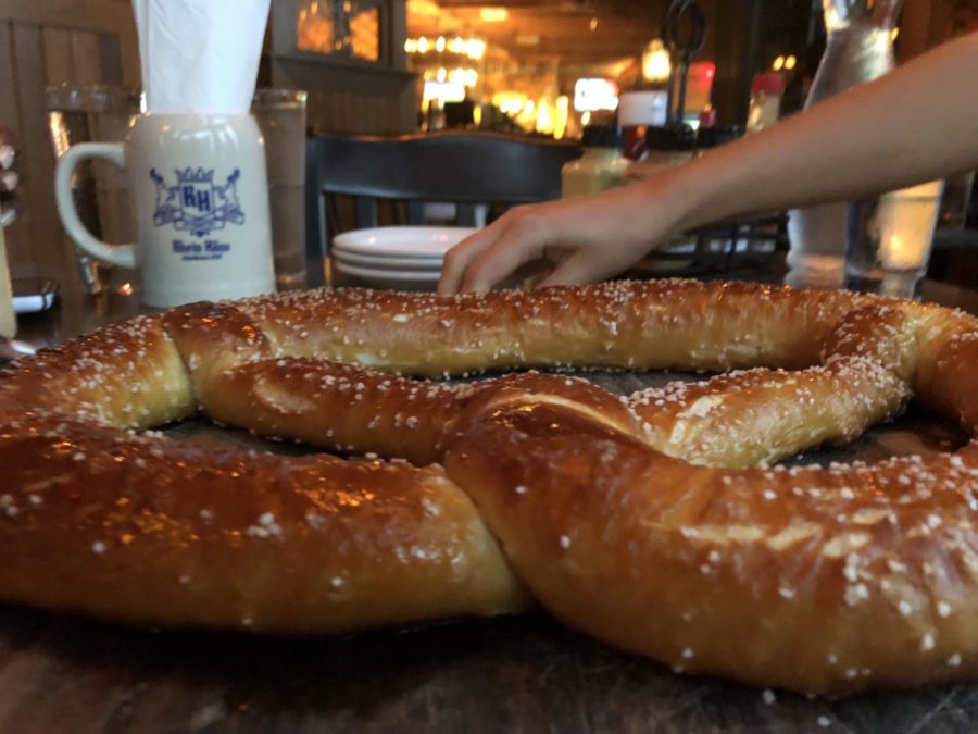 a giant soft pretzel from Rhine Haus
