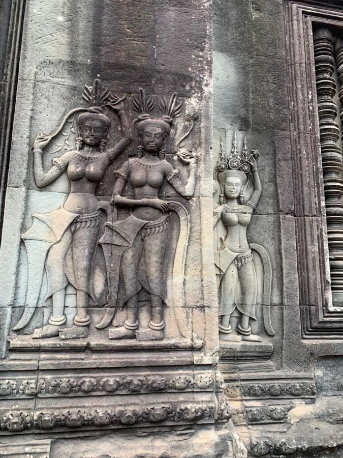 These carvings on a wall of Angkor Wat represent a few of the 2000 concubines the king had in this temple.