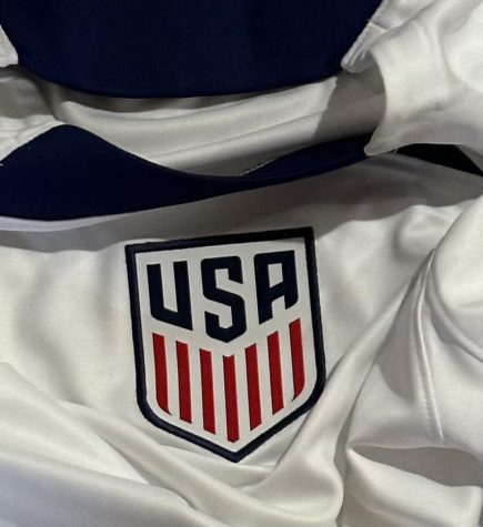 The US Mens National Teams jersey sports the iconic red, white and blue colors. 