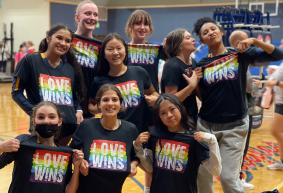 Annie Wright varsity volleyball team wearing “Love Wins” at Life Christian.